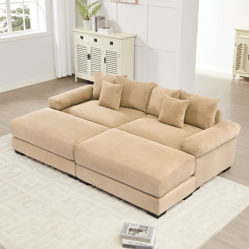 92'  Oversized Cloud Modular Sectional Couch, Soft Corduroy Fabric With Chaise 6 Throw Pillows, Deep Seat Wide Armrests, Ergonomic Design Easy Assembly, Soft Corduroy,For Living Rooms Lounges, Camel