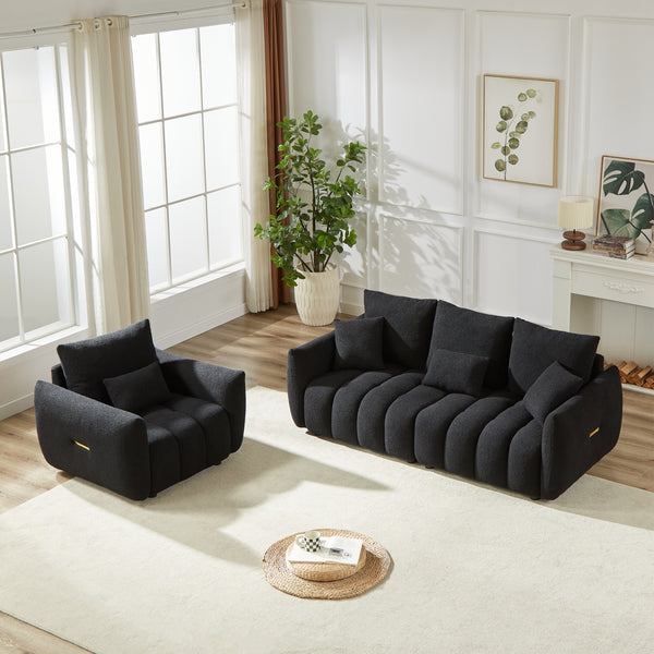 3 Seater + 1 Seater Combo Sofa Modern Living Room Sofa, Teddy Sofa, Wooden Frame, 4 Cushions, Apartment Sofa Furniture