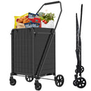 Shopping Cart with Shelf,Grocery Cart on Wheels, Foldable Utility Shopping Carts with Double Basket and 360° Rolling Swivel Wheels for Groceries Laundry