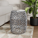 Aluminum Drum End Table with Intricate Design-Silver  Nickel