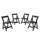 Solid Wood Upholstered Folding Chair Set, Space-Saving, Easy to Carry, Black Cushion, Dining Room, 4PCS