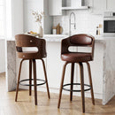 Bar Stools Set of 2, 26 Inch Counter Height Barstools with Backs, Modern Swivel Bar Stools with PU Leather Seat for Kichen Island and Bar (BROWN)