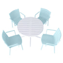 Four pcs Modern Stackable Plastic Armchair Matched  with 36 Inch Round Table,Light Baby Blue/White21.26*20.08*31.5(in) /35.43*35.43*29.53 (in),pp
