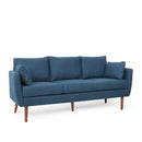 Diaphanous Upholstered 3-Seater Sofa with 2 Accent Pillows and Wood Legs, Navy Blue