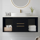 Modern 40-In Wall-Mounted Bathroom Vanity with Oval Ceramic Sink Floating Vanity Multi-Layer Solid Wood Cabinet Soft-Close Drawers Open Shelf Storage