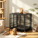 Heavy Duty Dog Crate , Mobile Pet Kennel with Lockable Wheels & Rotary Twist-Latch, Indoor Outdoor Metal Cage with Perforated Top
