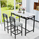 Modern Dining Table and Chairs for 2, Marble Finishes Dining Table Set with 2 Upholstered Chairs, Kitchen Table Set Bar Pub Set for Breakfast Nook, Dining Room, Rustic Black, Grey Chair