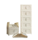 Cream White,19.69' Side Wide Folding Storage Cabinet ,5 Tiers,19.69'×11.81'×50.00',Collapsible Storage Bins with Magnetic Door, Plastic Storage Cabinet with Wheels