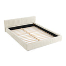 Modern Beige Queen Size Upholstered Platform Bed Frame with Chenille Fabric and Pleated Design