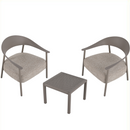 Furniture Set with Seat Cushions, Sturdy and Durable, in Warm Grey. Dimensions: 29.13*25*29.53 (in)/19.69*19.69*14.96 (in). Chair Body made of Plywood, Powder-coated Metal Legs, and PP Table.
