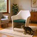 Furniture Style 2 in 1 Pet Friendly Mid Century Modern Accent Chair Soft Fabric Upholstered Leisure Armchair for Living Room Bedroom Home and Office, White