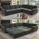 118' L-Shaped Sofa Couch with Pull-Out Bed,Oversize Convertible Sleeper Sofa with Nailhead Trim & Rolled Arm,Chenille Upholstered Sectional Couches, for Living Room, Apartment, Office, Dark Grey