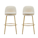 Rio Claro Indoor Metal Upholstered Barstool with Gold Finished Frame and Beige Upholstery, Set of 2