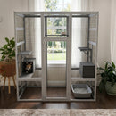62.6'  Gray Outdoor Wooden Cat House Large Catio, Solid Wood Cat Cage Shelter Enclosure Playpen with Anti-UV& Waterproof, Multiple Platforms and 2 Resting Boxes