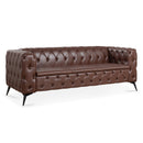 Traditional Square Arm 3-Seater Sofa with Removable Cushion, Dark Brown PU, 84.06 Inch