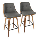 26' Mid-Century Modern Counter Stool in Walnut with Grey Faux Leather  - Set of 2