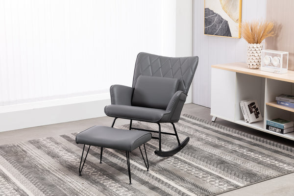 Rocking Chair, Glider Chair,Rocking Accent Chair with Lumbar Pillow and Ottoman for Nursery/Living Room/Bedroom