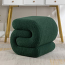 017s-S-shape Teddy Fabric Ottoman Makeup Stool Footstool,Green
