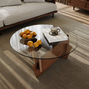 Modern Round Coffee Table for Living Room - Mid Century Center Table,35.4' x 35.4' x 14.7' Tempered Glass Top for Living Room,Home Coffee Table with Solid Wood Veneered