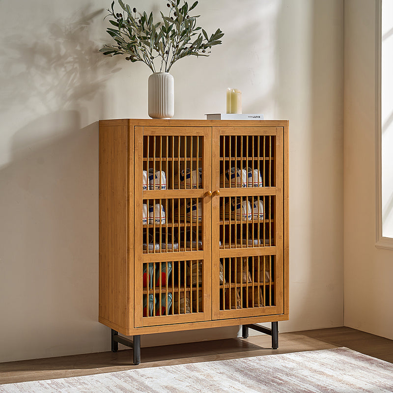 Shoe Cabinet with Shutter Doors, 6-Tier Entryway Shoe Cabinet with Adjustable Shelves, Wooden Modern Rack Organizer for Entryway, Hallway, Closet, Living Room, Walnut