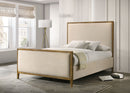 Natural Oak 1pc Queen Size Upholstered Panel Design Bed Wooden Trim Fabric Bedroom Furniture