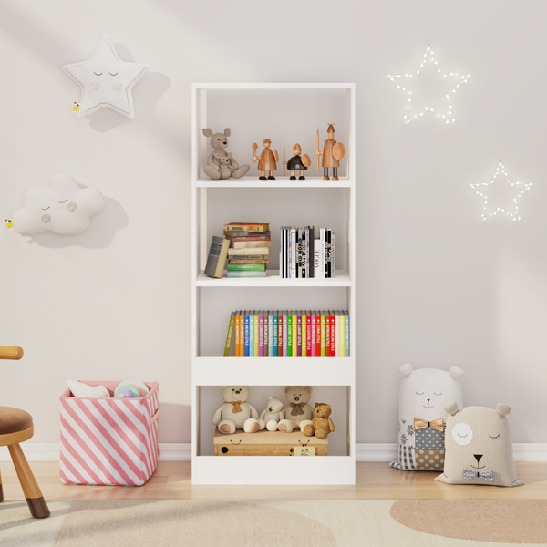 Kids Bookshelf, 4-Tier Bookcase, Book Organizer, toy Storage Cabinet Organizer, White