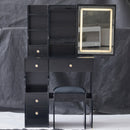 29.2' Small Size Left Drawer Desktop Vanity Table + Cushioned Stool, Large Sliding, Touch Control, Tri-color Switching, Brightness Adjust LED Mirror, High Capacity Storage, Suitable for Small Space