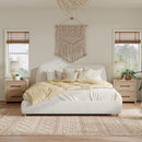 Queen Size Modern Upholstered Bed Frame with Linen Fabric and Solid Wood Legs, White