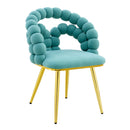 Set of 4 Teal Puffy Bubble Chair Ball Chain Dining Chairs with Gold Metal Legs, Modern Velvet Upholstered Accent Chairs for Dining Room & Kitchen