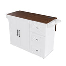 White Kitchen Island Cart with Foldable Tabletop & Drop Leaf - Mobile Breakfast Bar with Wood Top and Storage