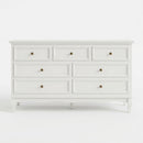 55' Wide White 7 Drawer Dresser with Wood Legs, Modern Storage Chest in Matte White Finish, 32' H