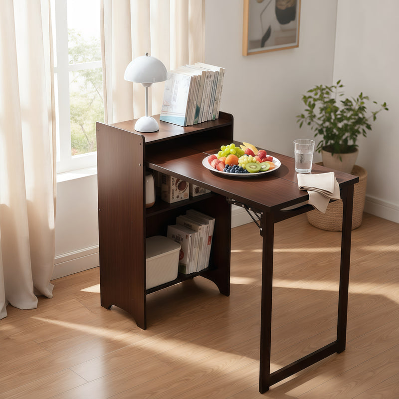Bamboo Folding Desk, Foldable Desk for Small Space, Computer Desk with Hidden Storage and Built-in Socket, Mid Century Foldable Table for Home Office and Bedroom (Walnut Brown) ( Prime Big Deal Days )