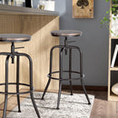 Set of 2 Adjustable Industrial Bar Stools - Walnut Wood Seat with Black Metal Frame