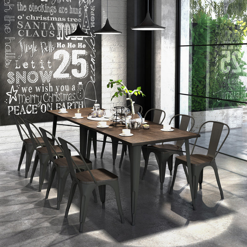 Set of 2 & 4 Industrial Style Metal Dining Chair with Wooden Seat