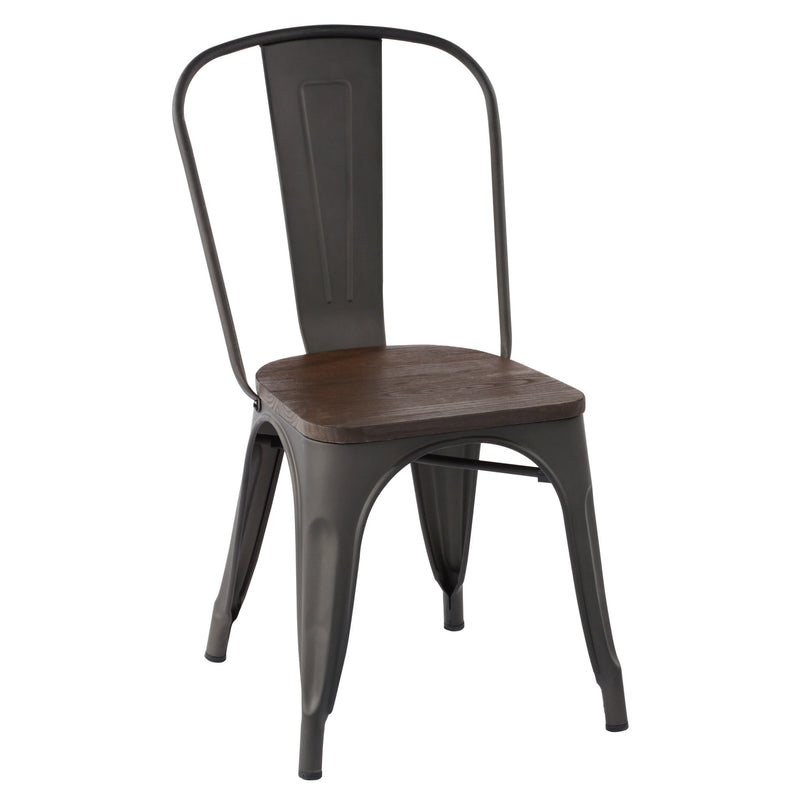Set of 2 & 4 Industrial Style Metal Dining Chair with Wooden Seat