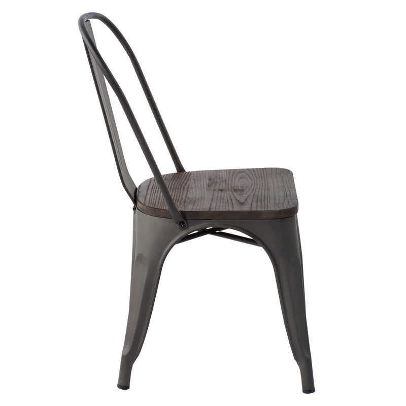 Set of 2 & 4 Industrial Style Metal Dining Chair with Wooden Seat