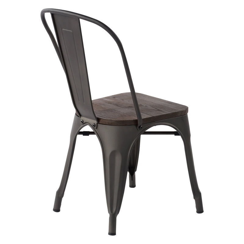 Set of 2 & 4 Industrial Style Metal Dining Chair with Wooden Seat