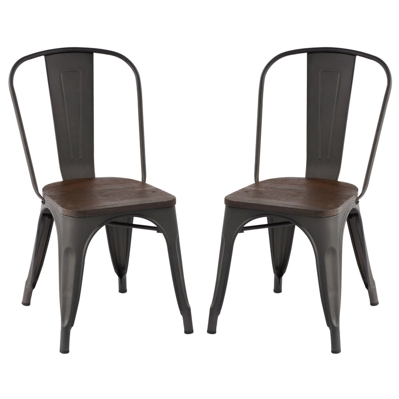 Set of 2 & 4 Industrial Style Metal Dining Chair with Wooden Seat