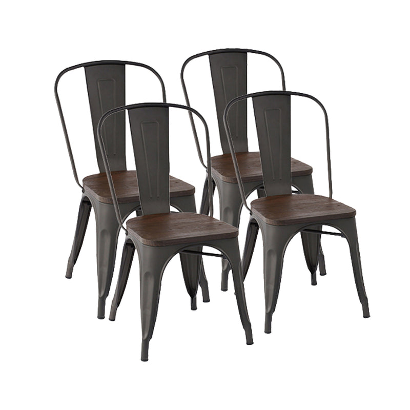 Set of 2 & 4 Industrial Style Metal Dining Chair with Wooden Seat