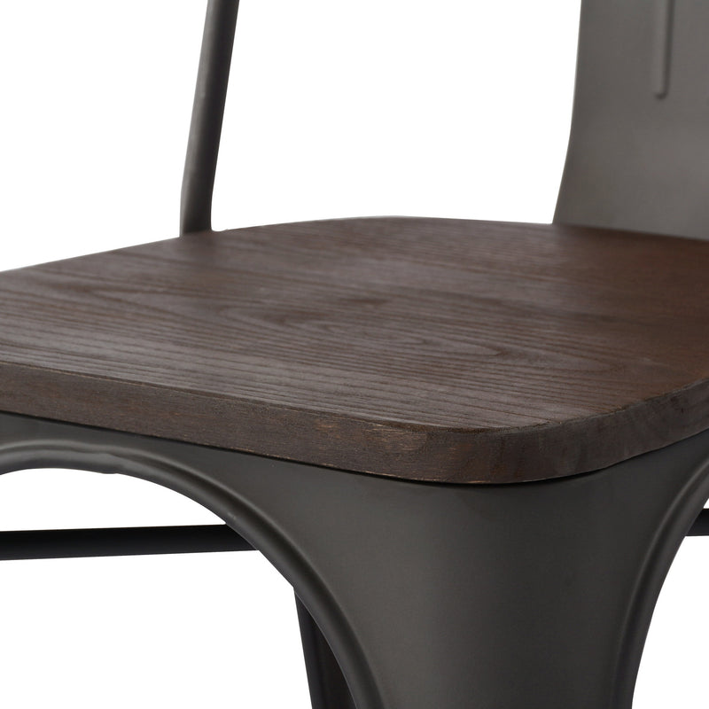 Set of 2 & 4 Industrial Style Metal Dining Chair with Wooden Seat