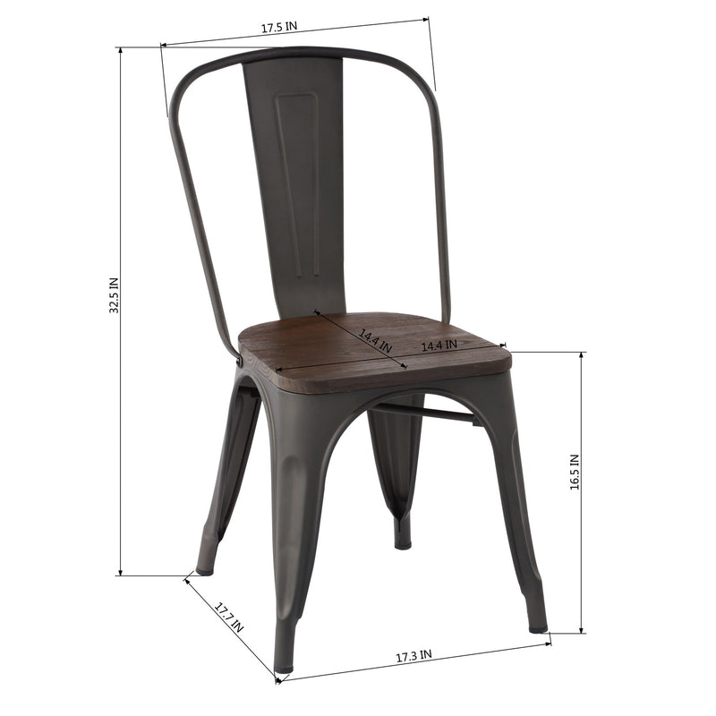 Set of 2 & 4 Industrial Style Metal Dining Chair with Wooden Seat