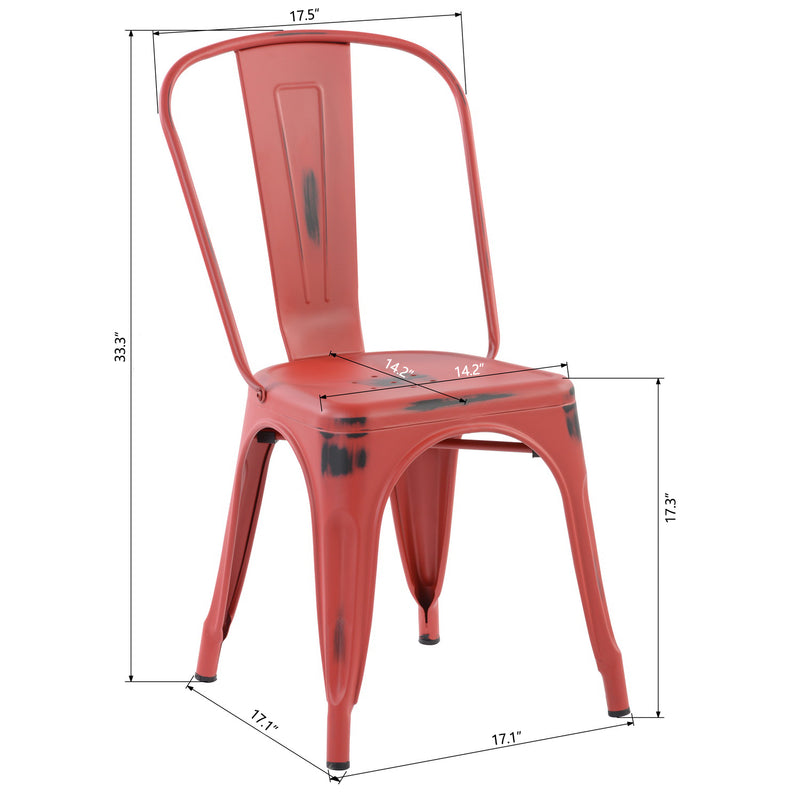 Vintage-Style Metal Dining Chair - Red