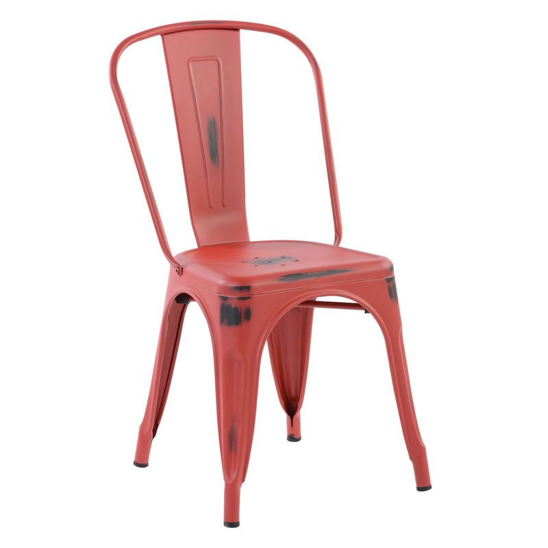 Vintage-Style Metal Dining Chair - Red