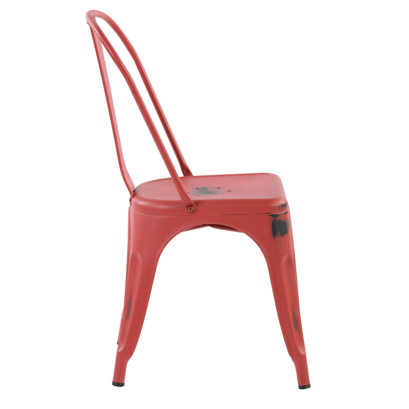 Vintage-Style Metal Dining Chair - Red