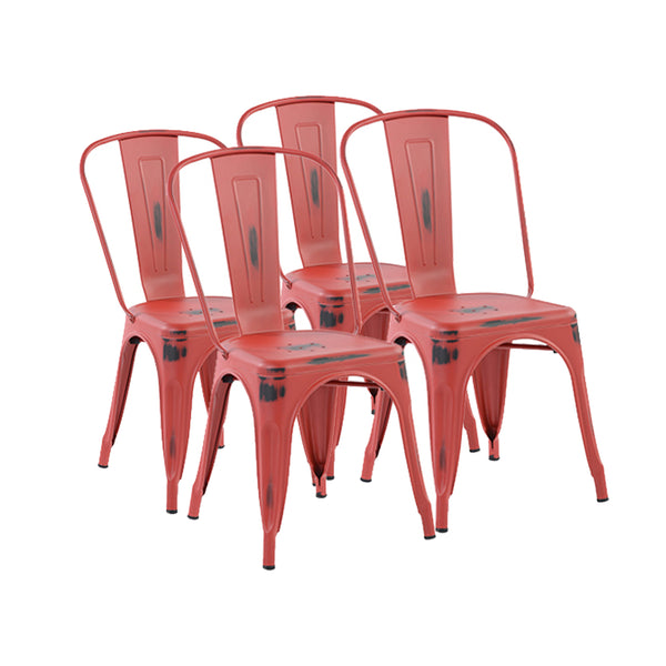 Vintage-Style Metal Dining Chair - Red