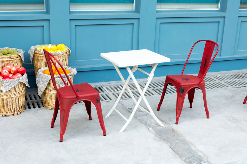 Vintage-Style Metal Dining Chair - Red