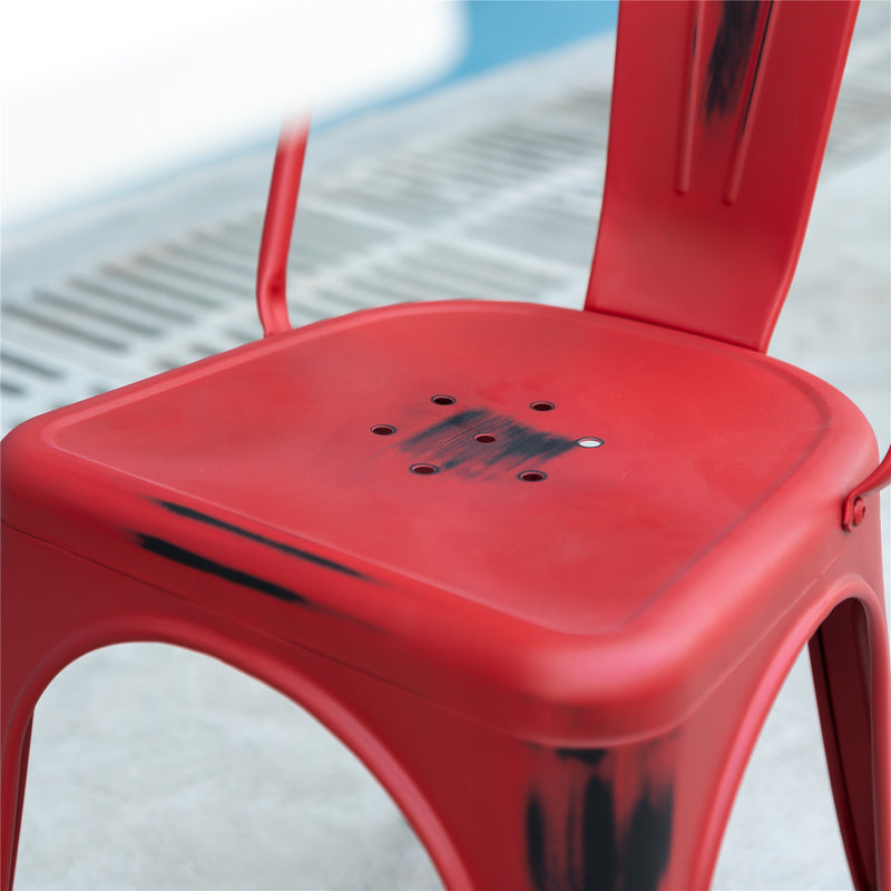 Vintage-Style Metal Dining Chair - Red