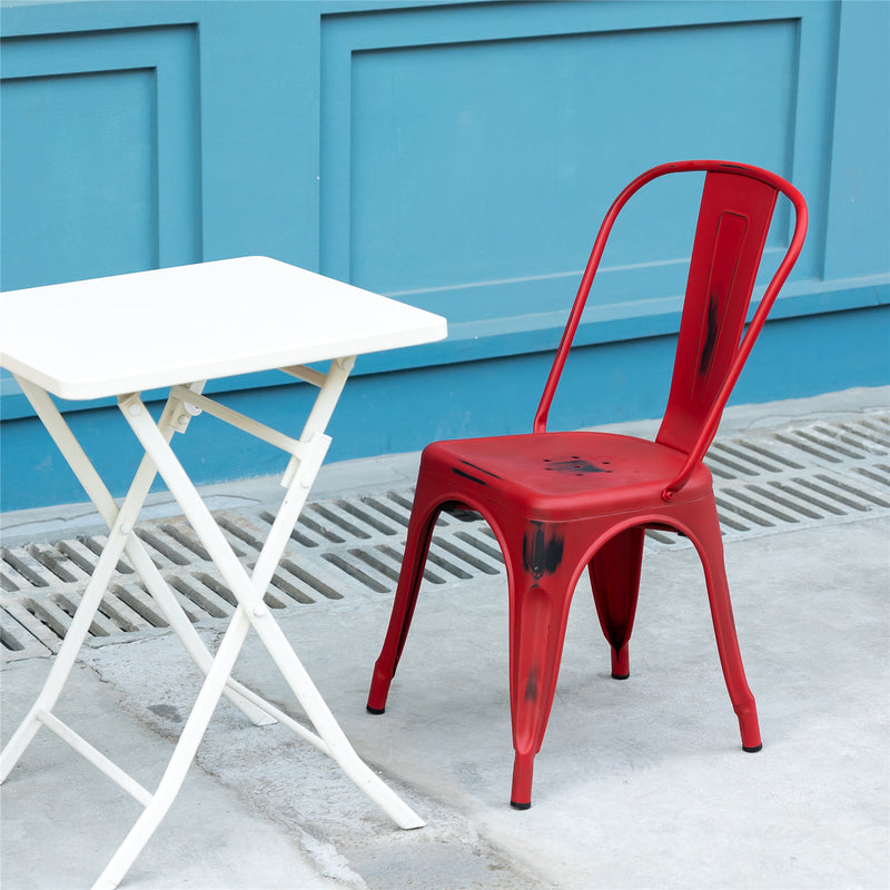 Vintage-Style Metal Dining Chair - Red