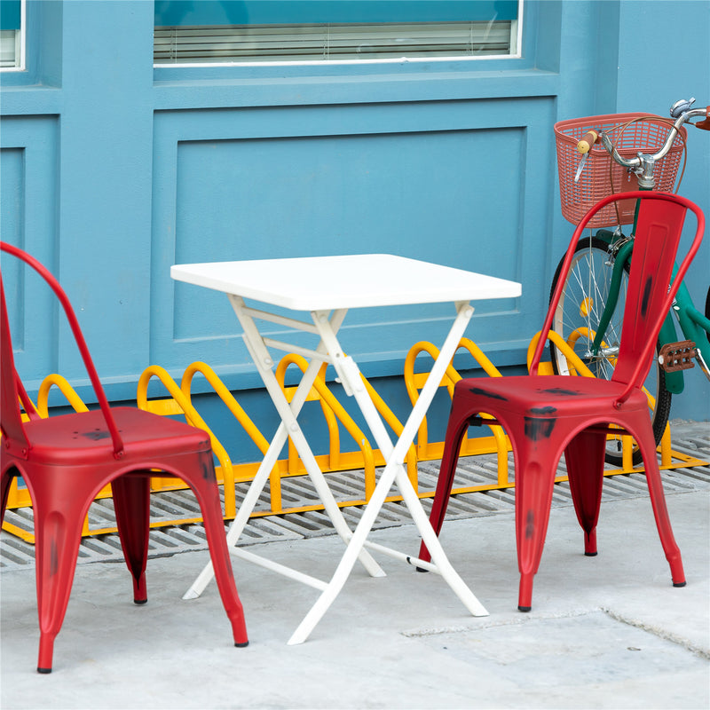 Vintage-Style Metal Dining Chair - Red