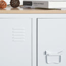 Metal Cabinet with MDF Wood Top and Magnetic Doors-White